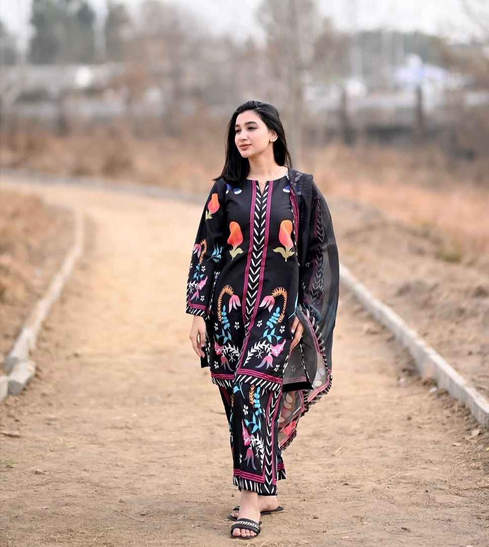 Rukhsar Black Three-Piece Dress