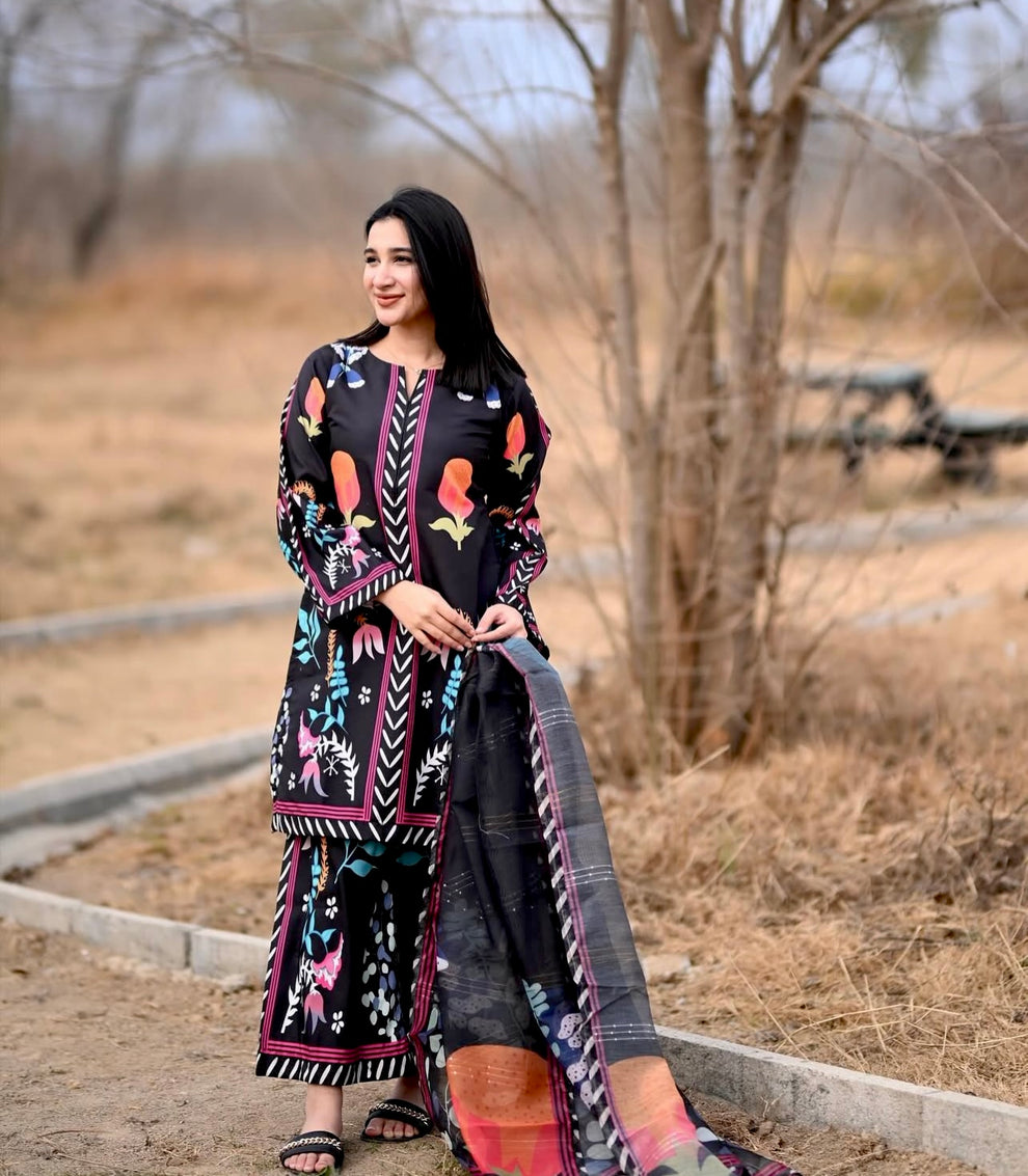 Rukhsar Black Three-Piece Dress